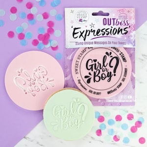 Sweet Stamp - OUTboss Expression - Girl or Boy Cookie/Cupcake Deboss/Emboss Cupcake Topper, Goffratrici per Biscotti & Cupcakes