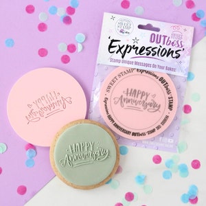 Sweet Stamp - OUTboss Expression - Happy Anniversary Cookie/Cupcake Deboss/Emboss Cupcake Topper, Embossers for Cookies & Cupcakes