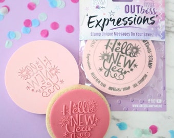 Sweet Stamp - OUTboss Expression - Hello New Year Cookie/Cupcake Deboss/Emboss Cupcake Topper, Embossers for Cookies & Cupcakes