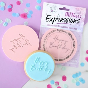 Stempel - OUTboss Expression - Moderner Happy Birthday Cookie/Cupcake Deboss/Emboss Cupcake Topper, Prägung für Kekse & Cupcakes