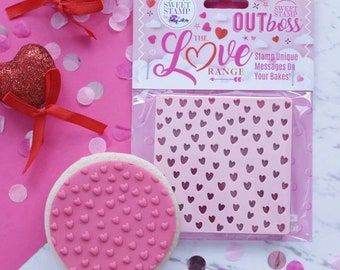 Sweet Stamp Texture Tiles OUTboss - Cute Heart Pattern Cupcake Topper, Cookie Topper, Embosser, Embossing Cupcake, Embossing Cookies.