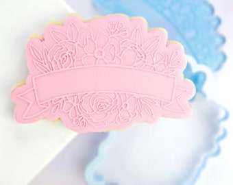 Sweet Stamp OUTboss Stamp N Cut - Floral Ribbon Embosser and Cutter, Cupcake Topper, Cookie Topper, Embosser, Embossing Cookies