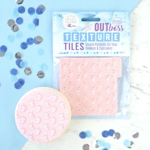 Płytki z teksturą słodkich stempli OUTboss - chodzące stopy dziecka Cupcake Topper, topper do ciastek, wytłaczarka, wytłaczana babeczka, wytłaczane ciasteczka.