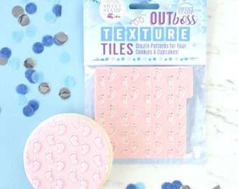 Sweet Stamp Texture Tiles OUTboss - Walking Baby Feet Cupcake Topper, Cookie Topper, Embosser, Embossing Cupcake, Embossing Cookies.