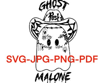Ghost Malone PNG, SVG, Funny Ghost Téléchargement instantané, chapeau de cowboy ghost svg, Ghost Malone Clipart, Halloween SVG, Country ghost svg, Posty svg