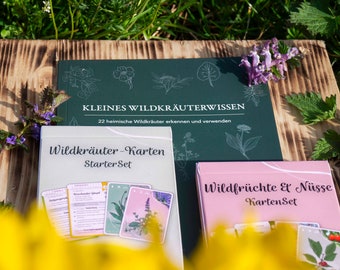 WildKrautWelt complete package - wild herb card set, wild fruit card set, wild herb book for beginners, learn to recognize wild plants