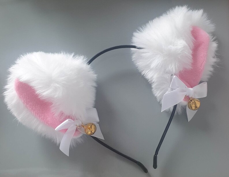 White Fluffy Cat Ears Cosplay Costume Dress up Animal Play Etsy UK