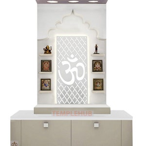 TempleHub Wooden Temple White LED Light for Home and Office | Home Temple | Puja Mandir | Table Top Home Mandir, Temple with long table