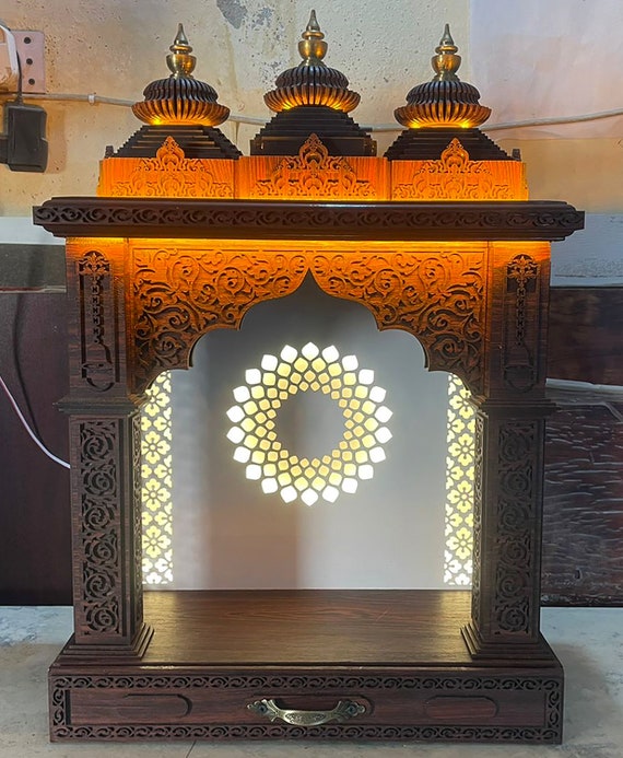 Templehub MDF Dark Brown Designer Wooden Mandir for Home - Etsy