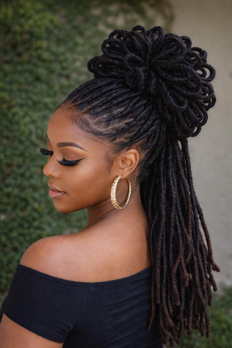 Crochet Loc Bun Ponytail | Drawstring Synthetic Hair, Free Jewelry image 6