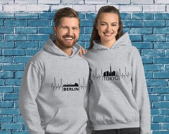 Money Heist Collection City Silhouette Skyline Heartbeat Pulse Unisex Hoodie (Sport Grey)