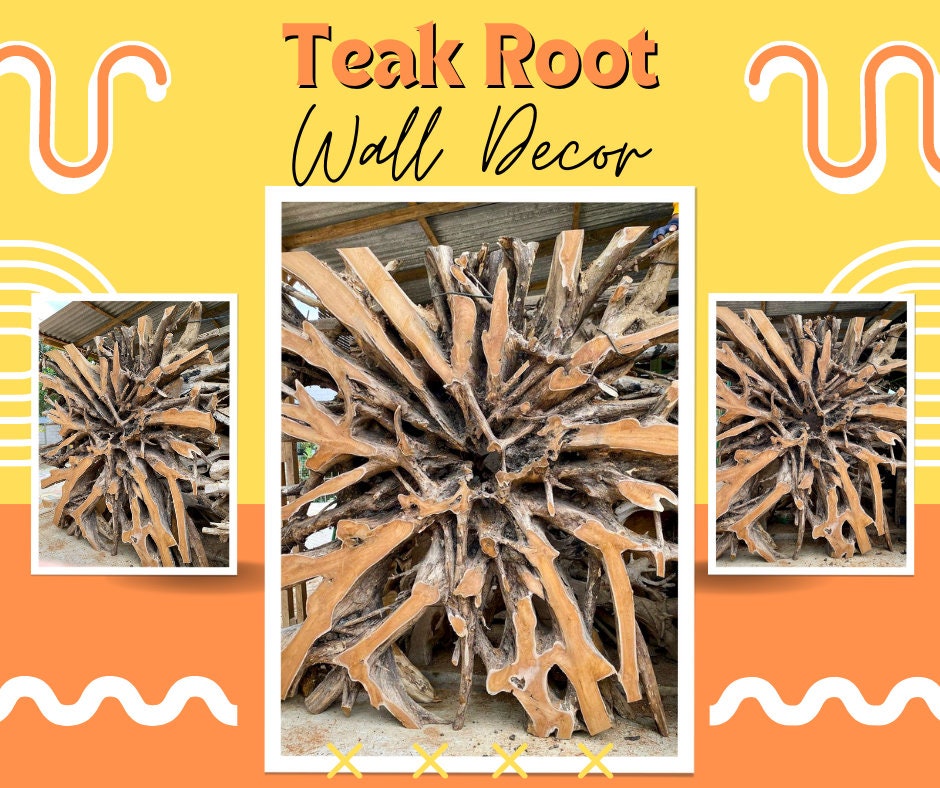 Artistic Square Teak Root Wall Decor Natural Finishteak Etsy