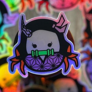 Kawaii Demon Girl HOLOGRAPHIC Vinyl Weatherproof sticker Anime decal