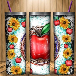 Leraar Tumbler Sublimatie Png, Zonnebloem Appel Tumbler Png, 20oz Skinny Tumbler Png, Apple Tumbler Png, Teacher&#39;s Day Tumbler Png Downloads