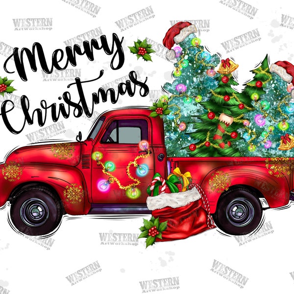 Merry Christmas Truck Png, Frohe Weihnachten Png, Weihnachtsgeschenk Png, Weihnachtsbaum Png, Weihnachtshut Png, Sublimation Design, Digitaler Download