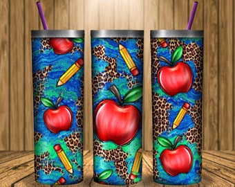 20oz Skinny Tumbler Apple Teacher PNG, Teacher Tumbler Png Sublimation Design,20oz Skinny Tumbler Png, School Tumbler Png Digital Download