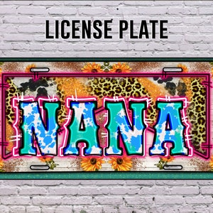 Western Nana License Plate Png, Western Design Png, Nana License Plate Template PNG, Cowhide License Plate Template Downloads, Sunflower