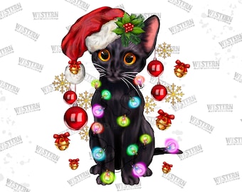 Christmas Black Santa Cat Png Sublimation Design,Christmas Animal Png,Christmas Png,Merry Christmas ,Western Christmas Png ,Digital Download