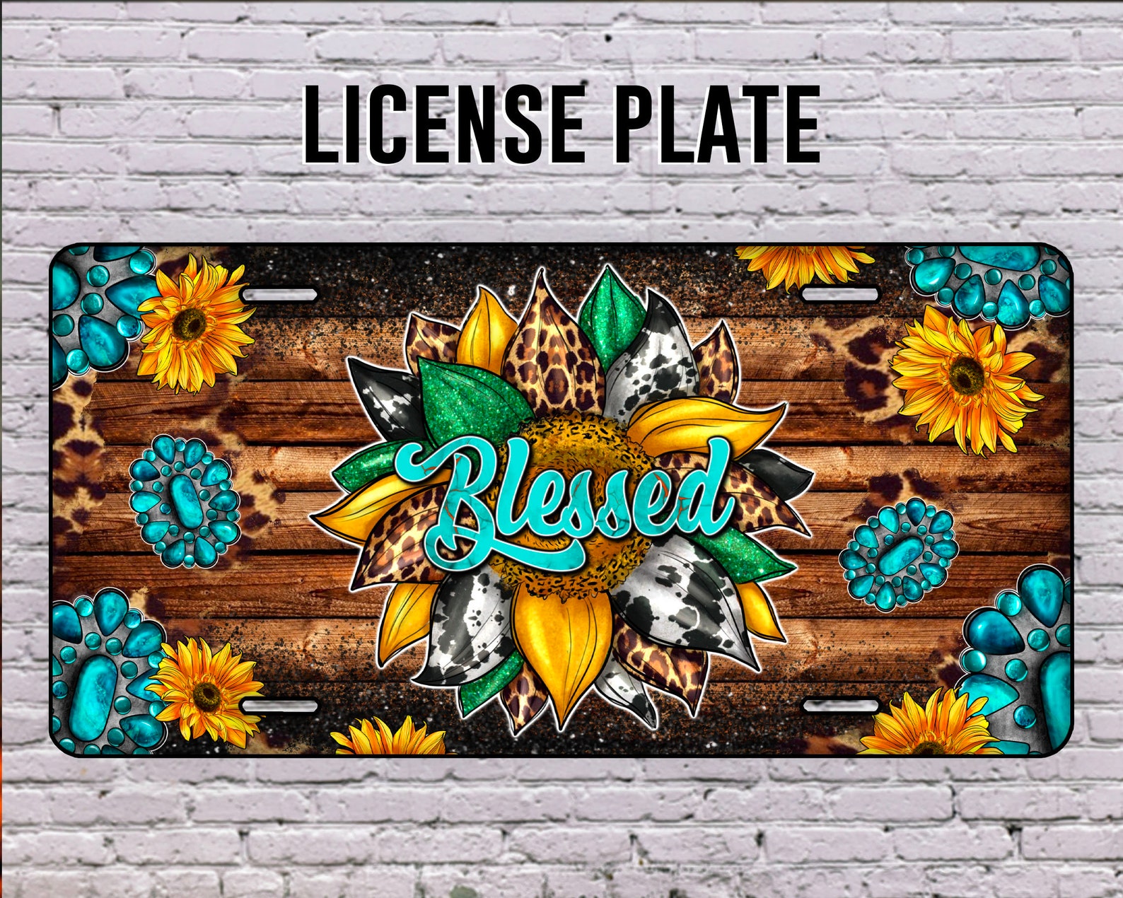 Blessed Sunflower License Plate Sunflowers License Plate Png Etsy