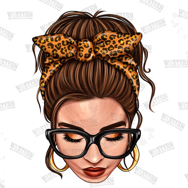 Brown Hair Messy Bun Png sublimation design download, messy bun png, glasses messy bun, Brown hair png, sublimate designs download