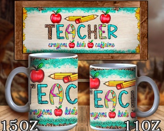 Lehrer Crayons Kinder Koffein Tasse Sublimation Png, Lehrer Design Png, Lehrer Png, Lehrer Sublimation Png, Lehrer Tasse Png, Digitaler Download