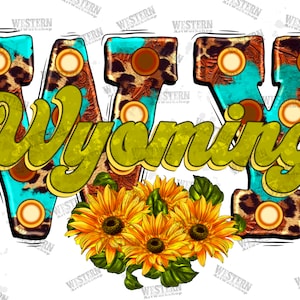 Wyoming Png, léopard et tournesols Png, Wyoming State Design, Western Wyoming Png, Leopard Wyoming Sublimation Design, téléchargement numérique