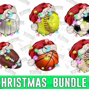 Christmas Sport Balls Bundle Png, Basketball Png, Soccer ball Png, Football Png, Baseball Png, Softball Png, Volleyball Png, Merry Christmas