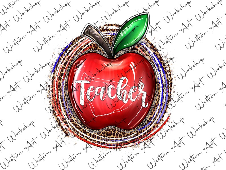 Teacher Apple Leopard Background Png Teacher Apple PNG - Etsy