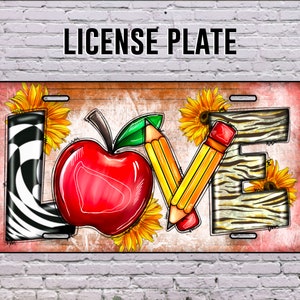 Love Teacher License Plate Png, Teacher License Plate Png, Love License Plate Png, Leopard Apple License Plate Png, Sublimation Png Designs