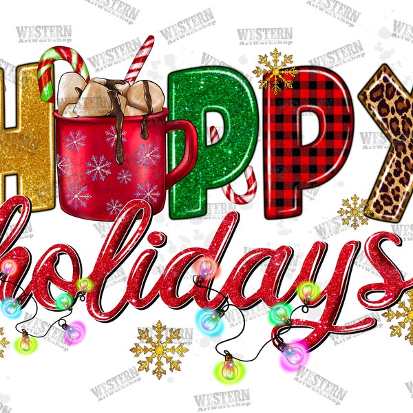 Happy Holidays Png, Weihnachten Png, Weihnachtsgeschenk Png, Happy Holidays Png, Western Christmas Png, Light Png, Sublimation Design, Digitaler Download