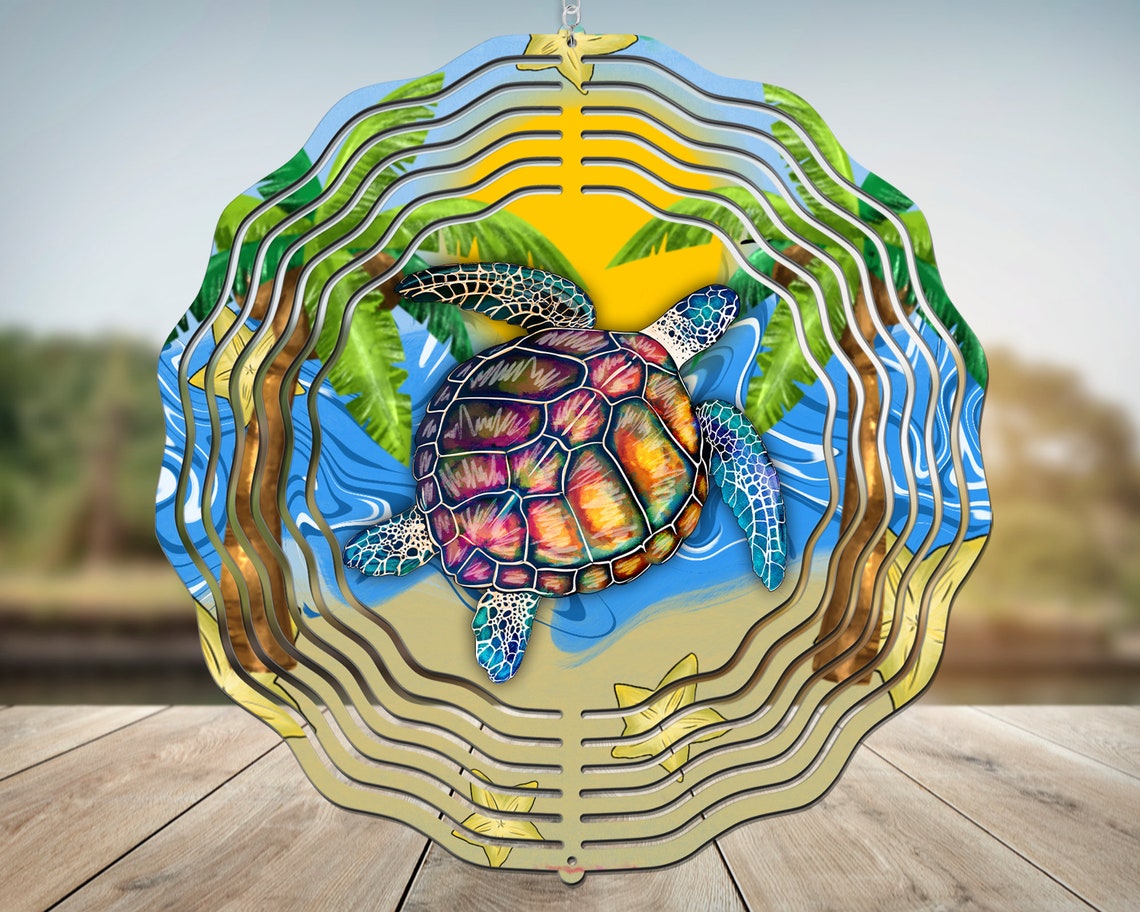 Summer Turtle Wind Spinner Pngsea Turtle Wind Spinneranimal Etsy