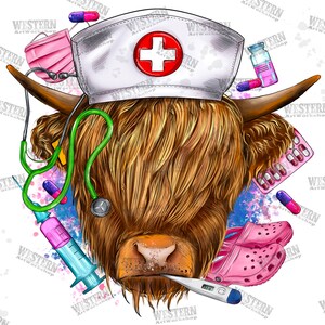 Nurse Cow Png, Sublimation Design, Nurse Png, Nurse Cow Png, Western Nurse Png, Highland Cow Png, Nurse Life Png, Digital Download
