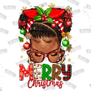 Merry Christmas cute afro messy bun png sublimation design download, Messy bun png, Merry Christmas png,afro woman png,