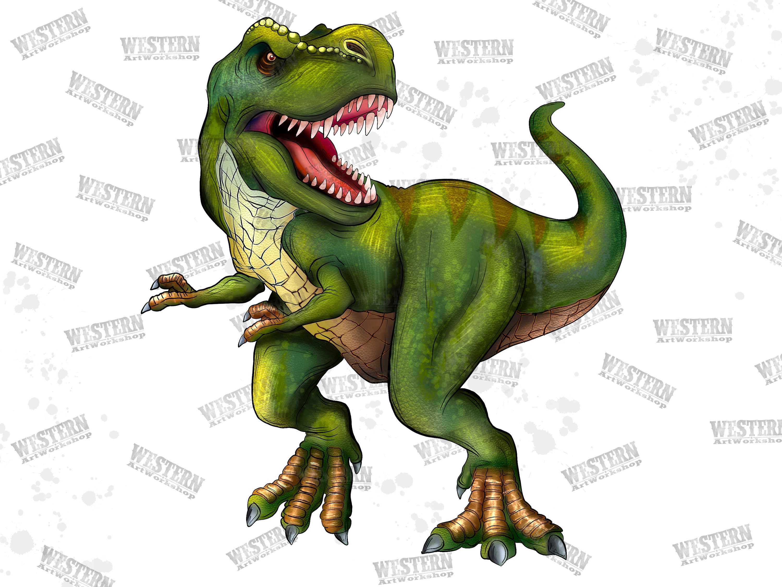 Baixe Green T-Rex Dinossauro em Postura de Ataque PNG - Creative