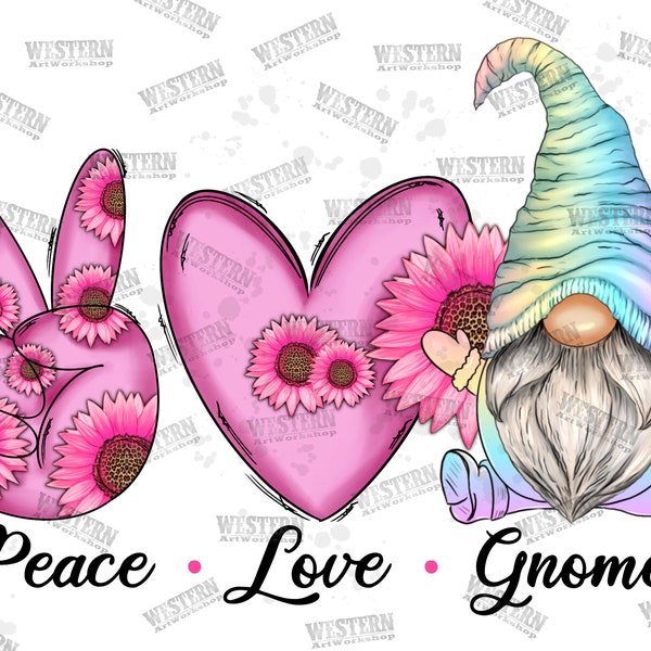 Peace Love Gnome Png, Pink Sunflower Gnome Png, Gnome Sublimation Png, Valentine’s Day, Tie Dye Gnome Png, Sublimation Design