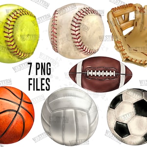 Sports Ball PNG Sublimation Design Bundle, Sports Ball Png, Basketball Png, Glove Png, Softball Png, Baseball Png,American Football Ball Png