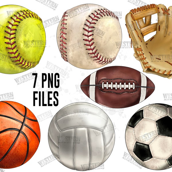 Sports Ball PNG Sublimation Design Bundle, Sports Ball Png, Basketball Png, Glove Png, Softball Png, Baseball Png,American Football Ball Png