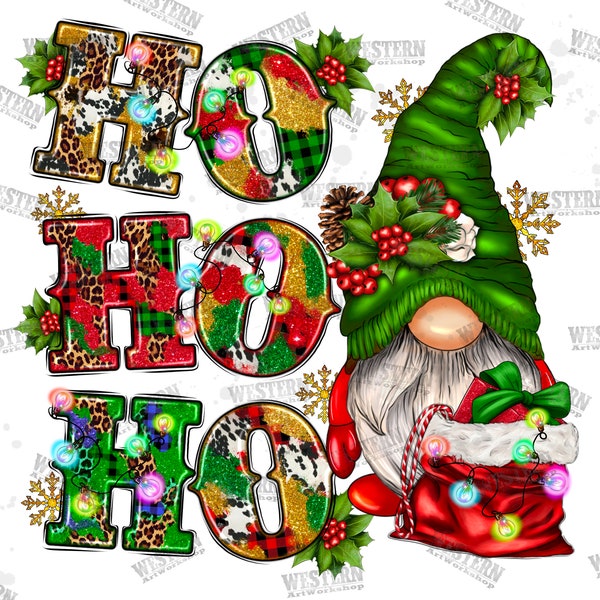 Ho Ho Ho Western Christmas Gnome Png,Christmas Png,Merry Christmas Gnomes Png,Christmas Vibes,Light Png,Sublimation Design,Digital Download