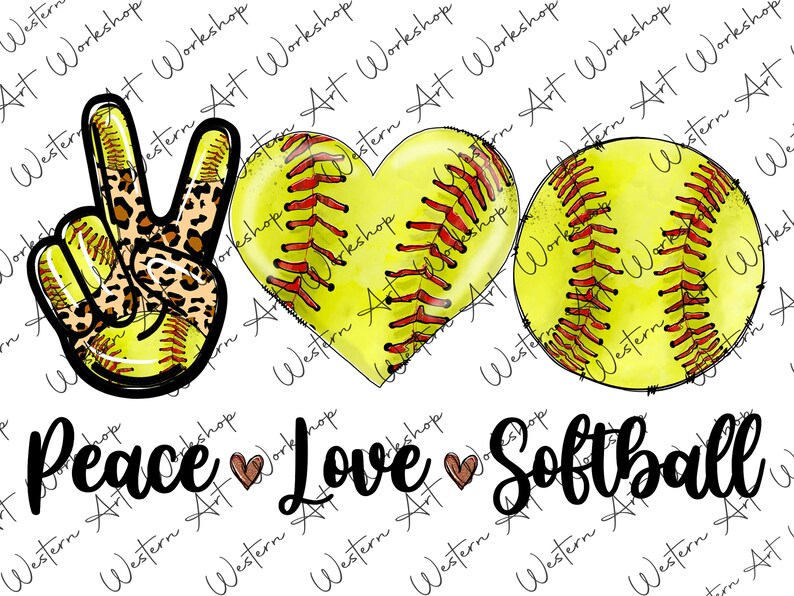Peace Love Softball Png Softball Heart Png Softball Etsy