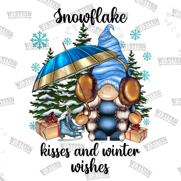 Snowflake Kisses And Winter Wishes Png, Gnome Png, Snow Gnomes, Digital Download, Winter Gnome, Winter Wishes, Sublimation Designs Download