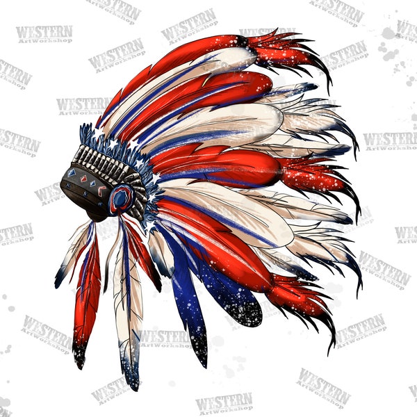 American Flag Native American Headdress Png, American Flag Indian Headdress, Sublimation Design,Digital Download, Patriotic Indian Headdress
