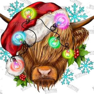 Christmas Highland Cow Png, Western Design, Western Christmas Png, Christmas Cow Png, Christmas Light Png, Western Cow Png, Digital Download