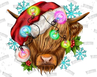 Christmas Highland Cow Png, Western Design, Western Christmas Png, Christmas Cow Png, Christmas Light Png, Western Cow Png, Digital Download
