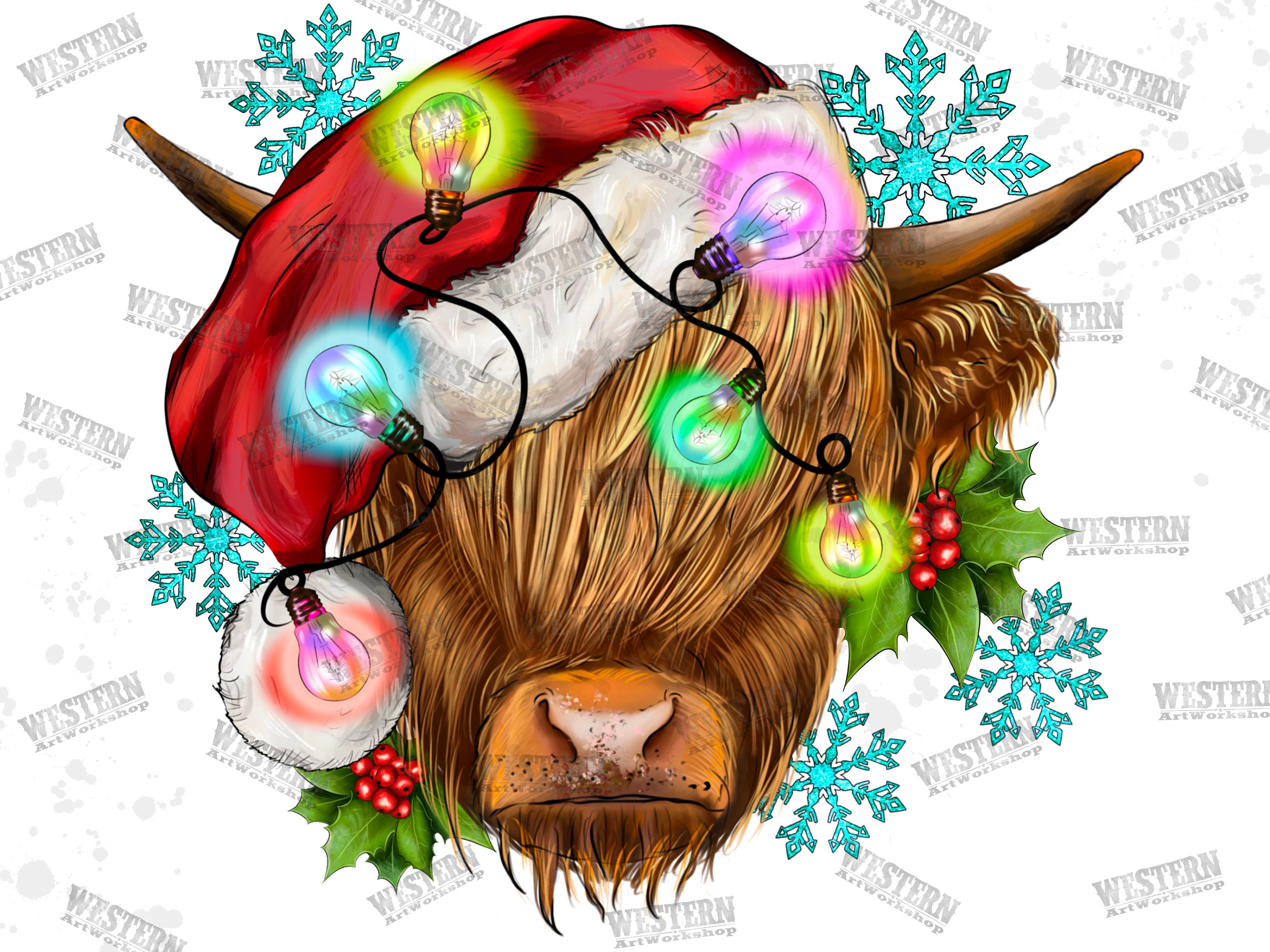 Christmas Highland Cow Png Western Design Western Christmas - Etsy
