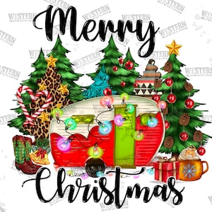 Merry Christmas PNG, Caravan PNG, Christmas Camper, Christmas Tree PNG, Christmas Png, Sublimation Design, Digital Download, Hand Drawn
