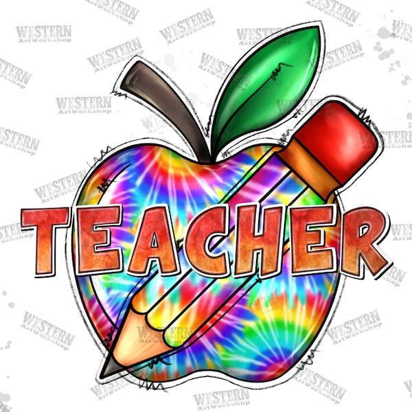 Teacher Apple Pencil Sublimation Png, Tie Dye Teacher Png, Teacher Png, Pencil Png, Teacher Sublimation designs,Downloadable PNG sublimation