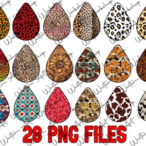 Western Teardrop Earring, Western Design, Western Png, Sublimation Png, collage download Leopard,Bundle Design, Turquoise, Cowhide Pattern