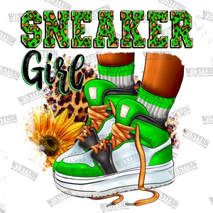 Green Sneaker Girl Leopard Png,Black fashion woman long nails baby Green png sublimation design download, black woman hands png,sneaker girl image 1