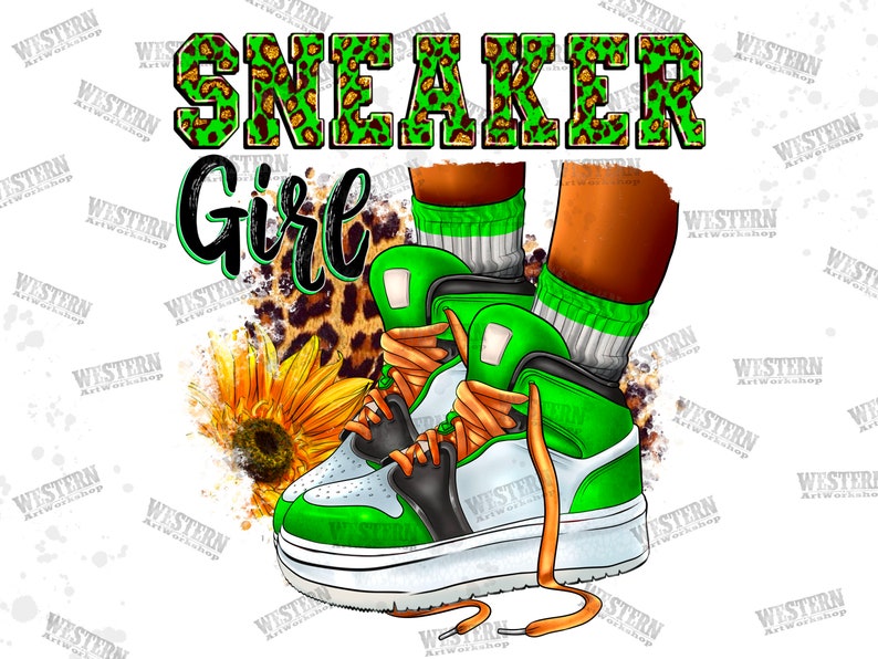 Green Sneaker Girl Leopard Png,Black fashion woman long nails baby Green png sublimation design download, black woman hands png,sneaker girl image 1