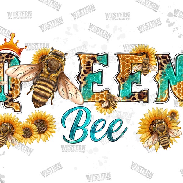 Queen Bee With Crown and Sunflower Png, Western Queen Bee Png, Bee Png Sublimation Design, Honey Bee Png,Honeycomb Bee Png,Sunflower Bee Png